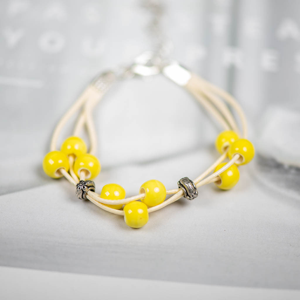 Wholesale Multilayer Braided Glazed Ceramic Bracelet